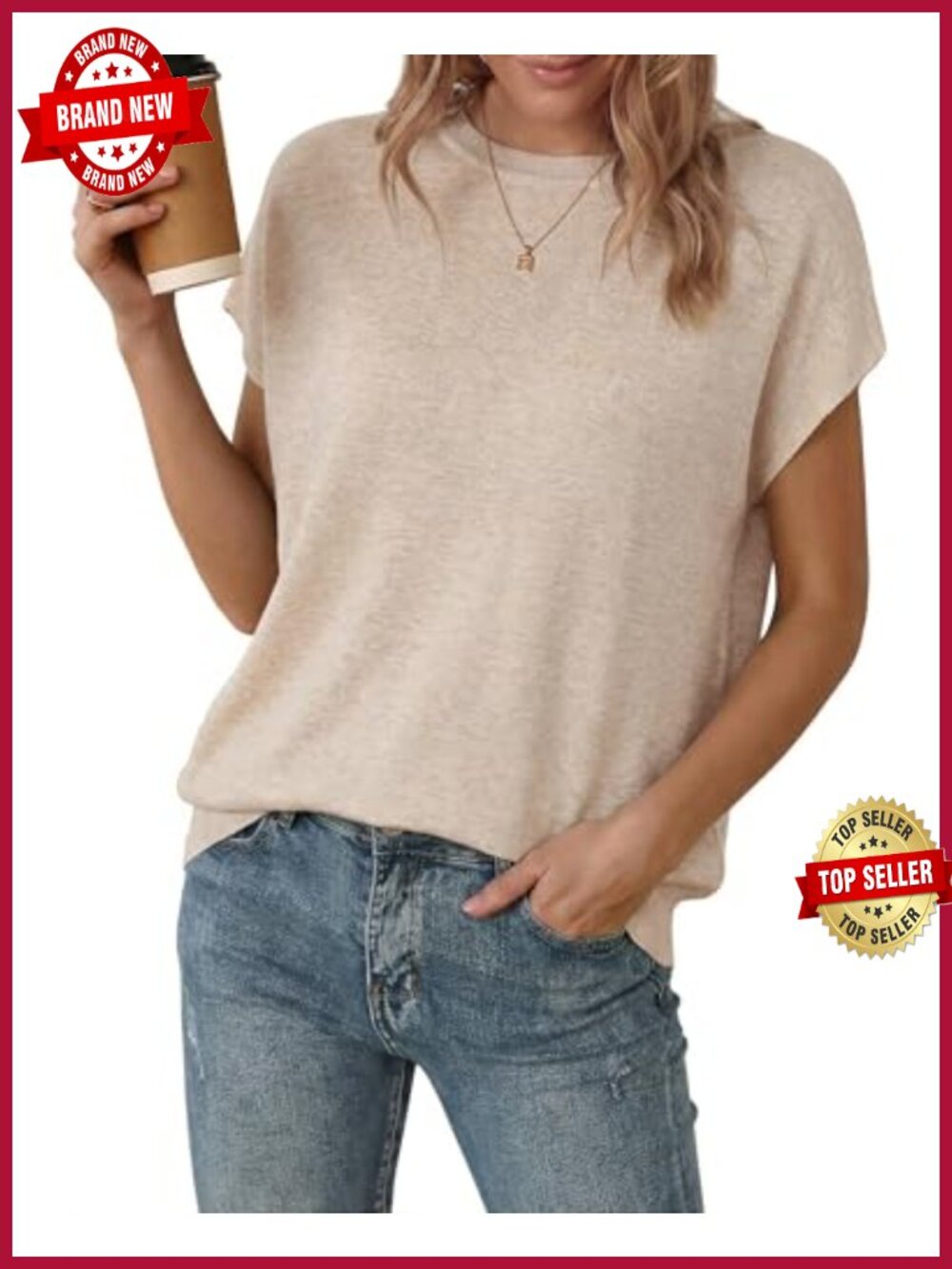 Wool Blend Oversized Batwing Short Sleeve Pullover Sweater